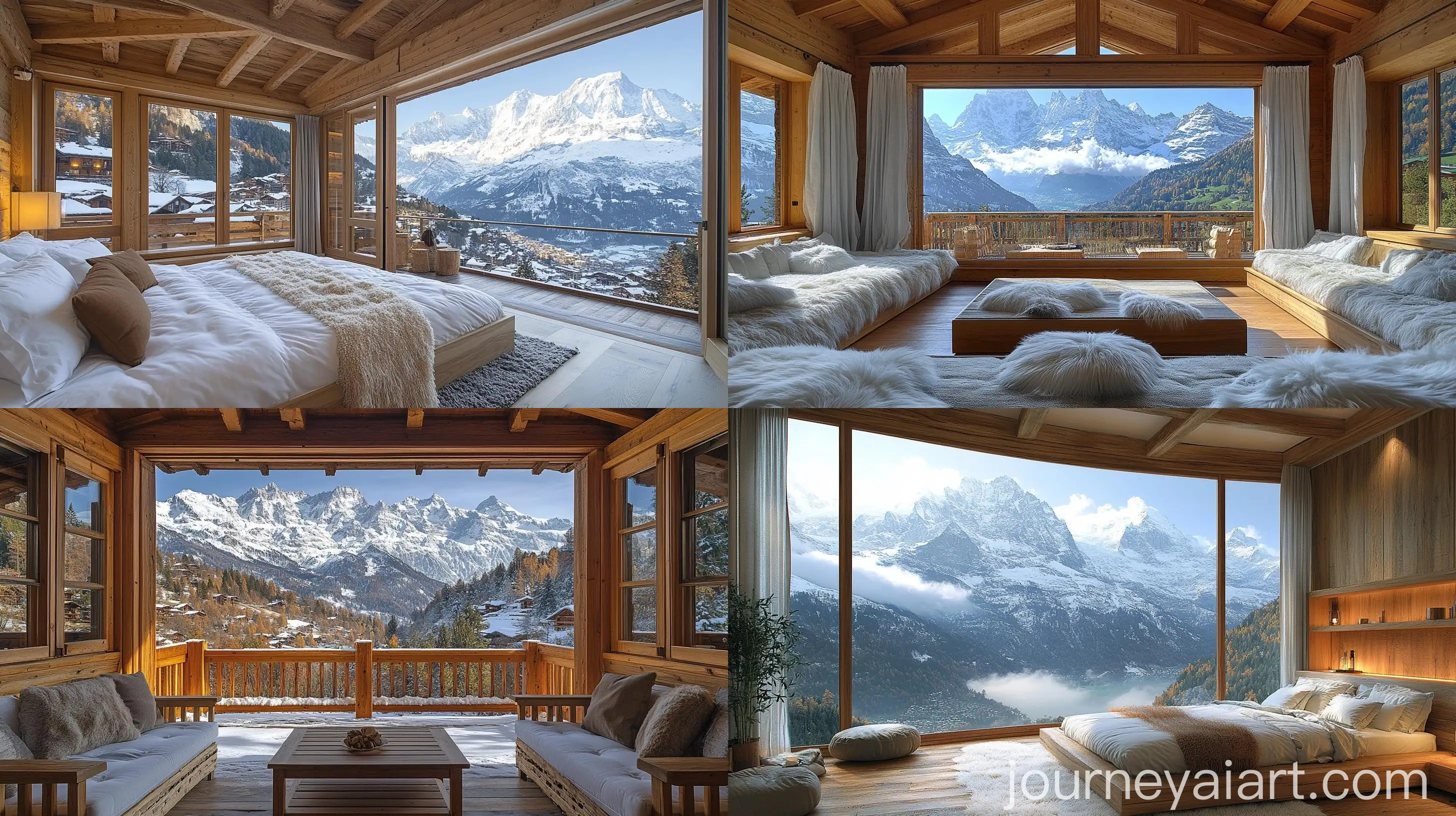 Chalet-Room-Overlooking-Swiss-Alps-with-SnowCapped-Mountains
