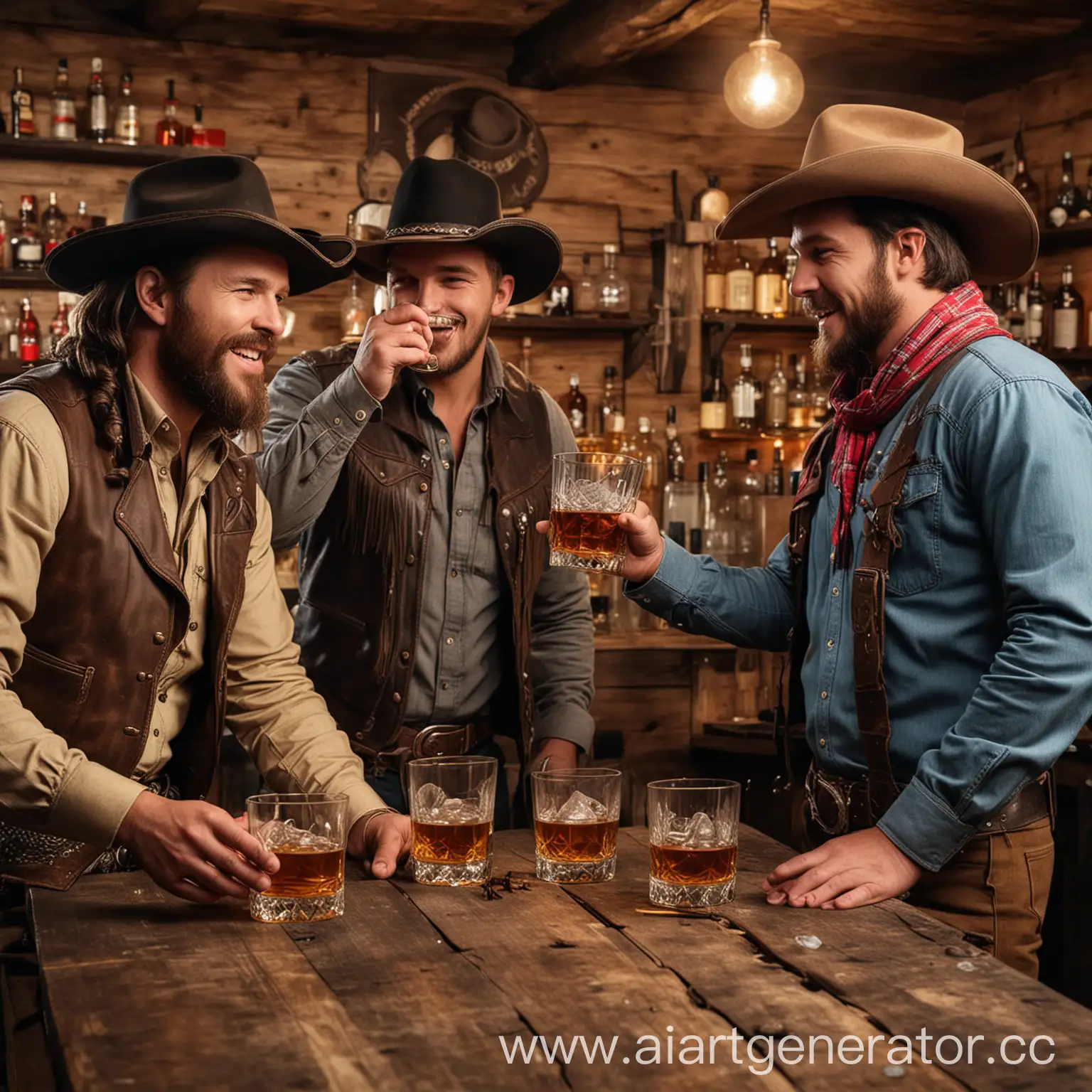 Cowboys-Celebrating-Holiday-with-Whiskey-in-Bar