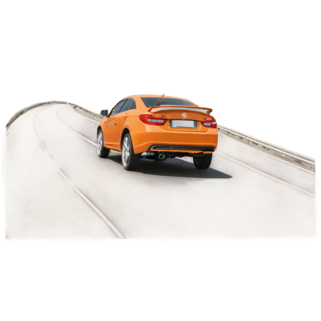 A orange car dashing on the highway