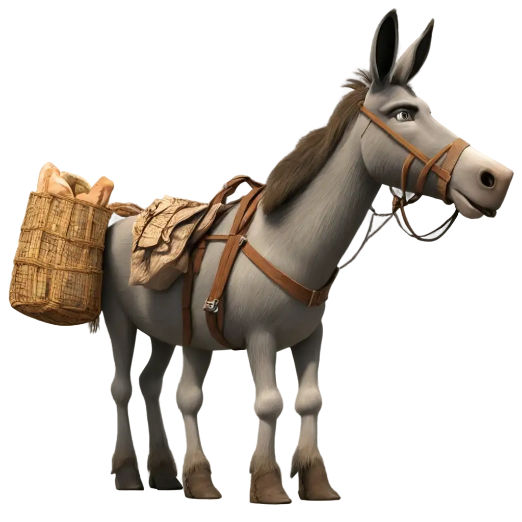 Animated-PNG-Image-of-a-Donkey-Carrying-Bags-of-Wood-with-Servants-for-Presentation-Use