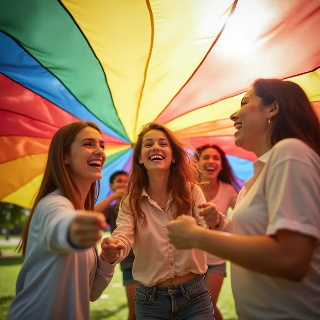 Parents-and-TeenagersParachute-Game-in-Park-Enjoying-Parachute-Game-in-Park