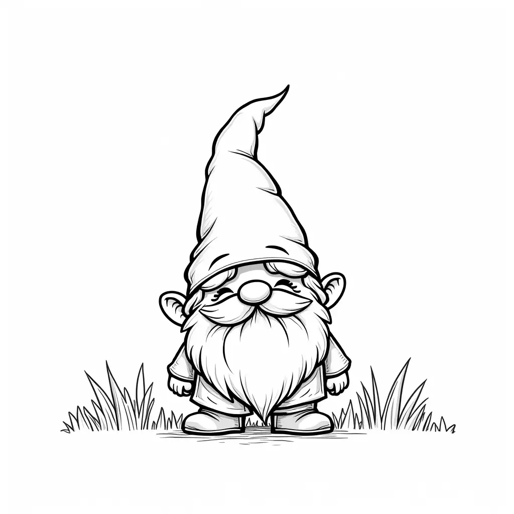 Cheerful Gnome Garden Coloring Book Page