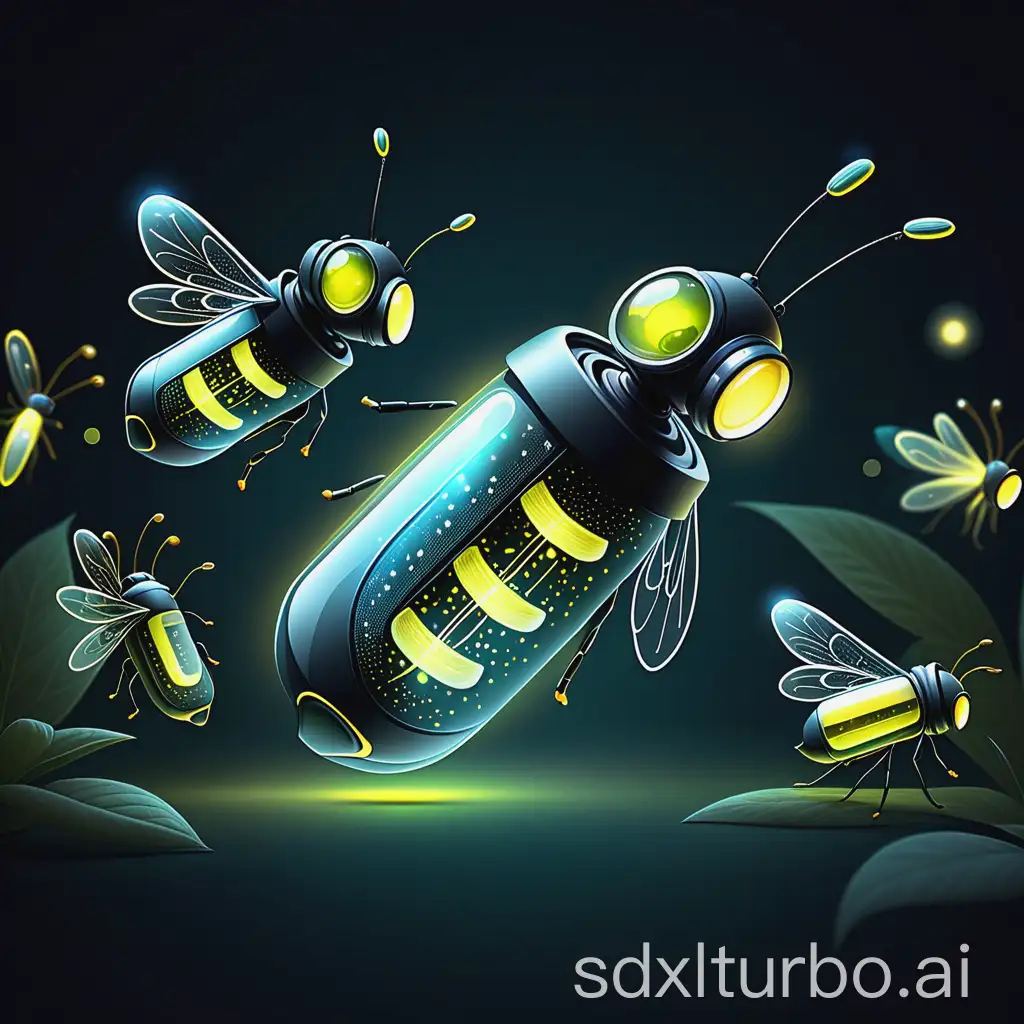 fireflies with tech elements of modern products