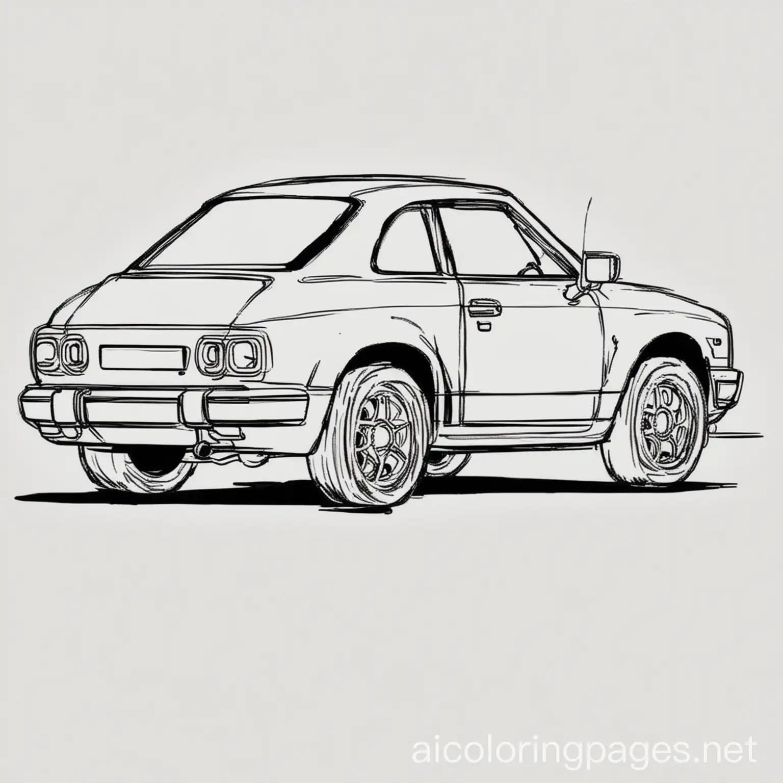 car, Coloring Page, black and white, line art, white background, Simplicity, Ample White Space. The background of the coloring page is plain white to make it easy for young children to color within the lines. The outlines of all the subjects are easy to distinguish, making it simple for kids to color without too much difficulty