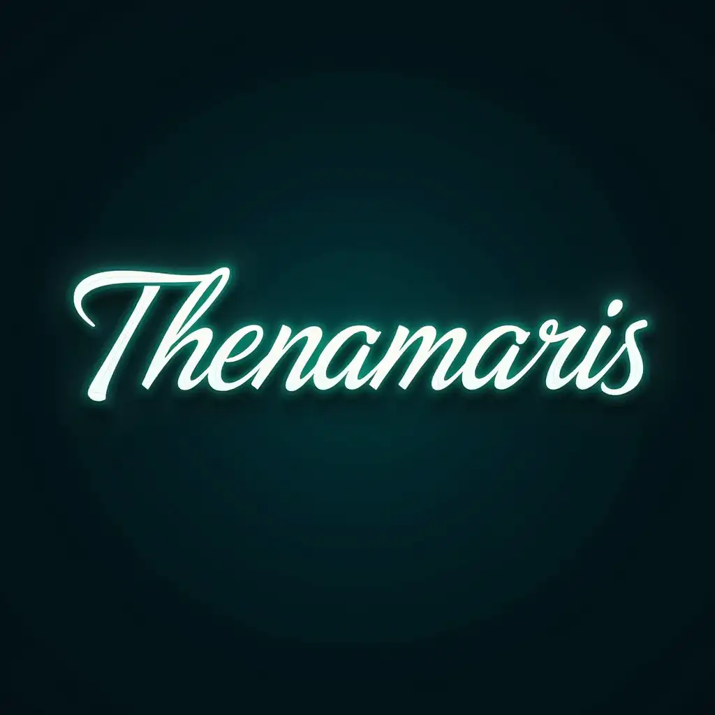 Word Thenamaris in elegant cursive font in shiny color fading blue green and white