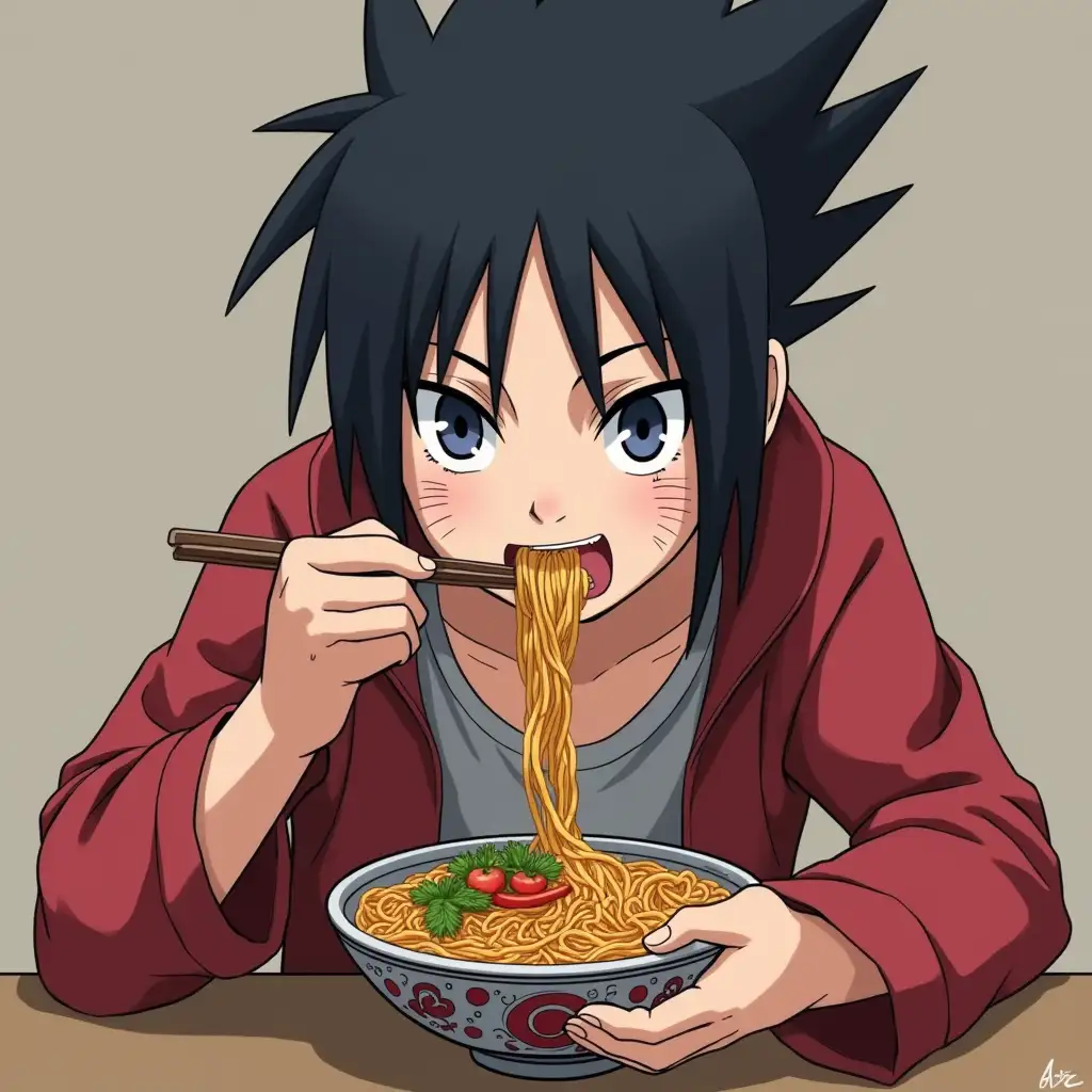 Sasuke, Naruto eating ramen