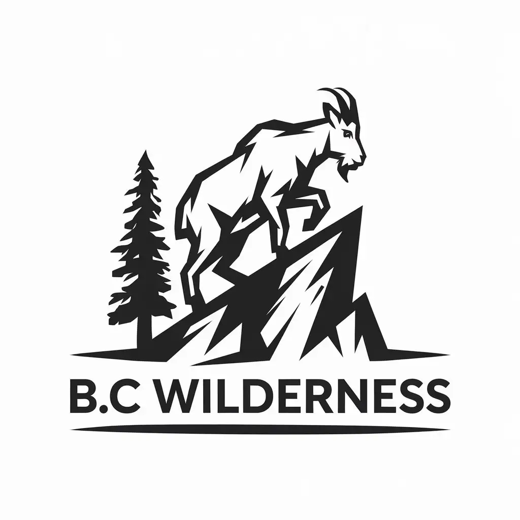 LOGO Design for BC Wilderness Vector Logo Featuring Mountain Goat and Pine Tree in Minimalistic Style