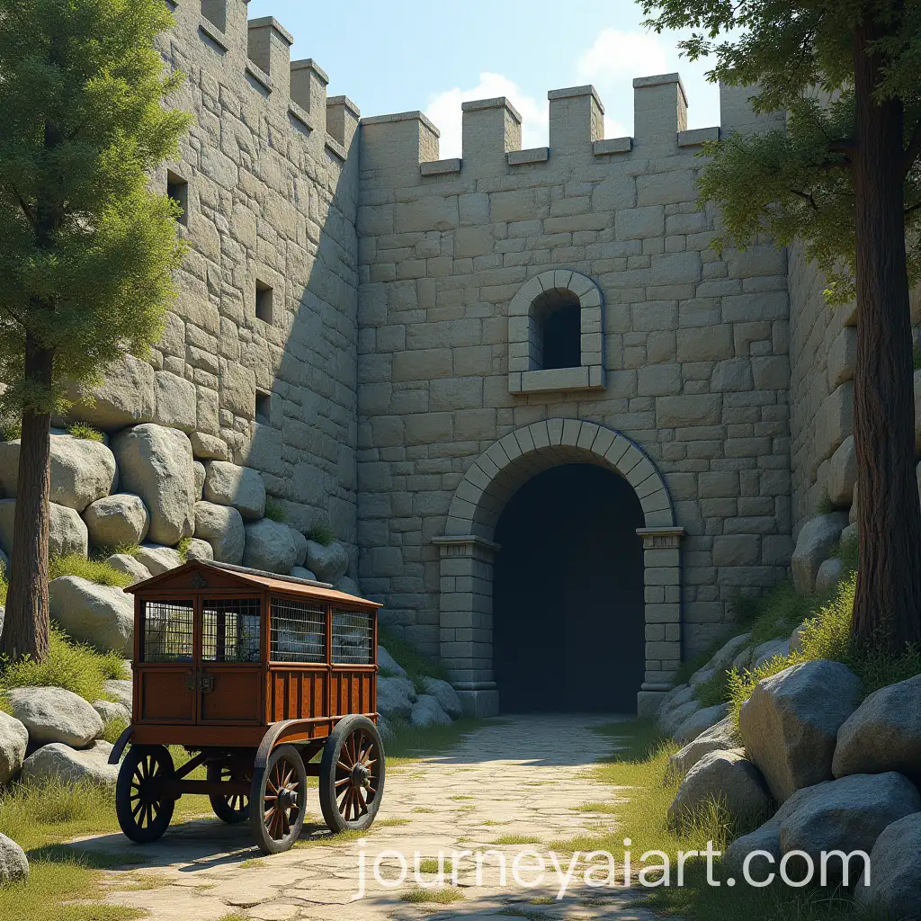 Entrance-to-Catacombs-with-Cage-Cart-by-Castle-Wall