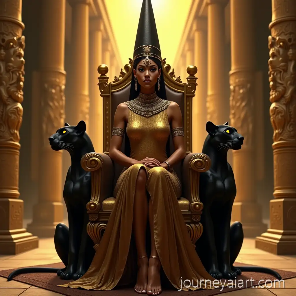 Regal-Woman-Seated-on-OrnateRegal-woman-on-throne-Throne-with-Panthers-in-Majestic-Hall