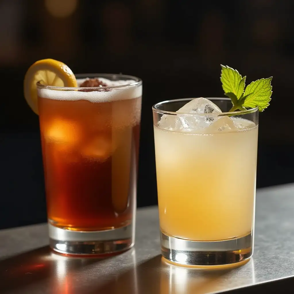 Stylish Bar Counter Duo Cocktails in Short Glasses