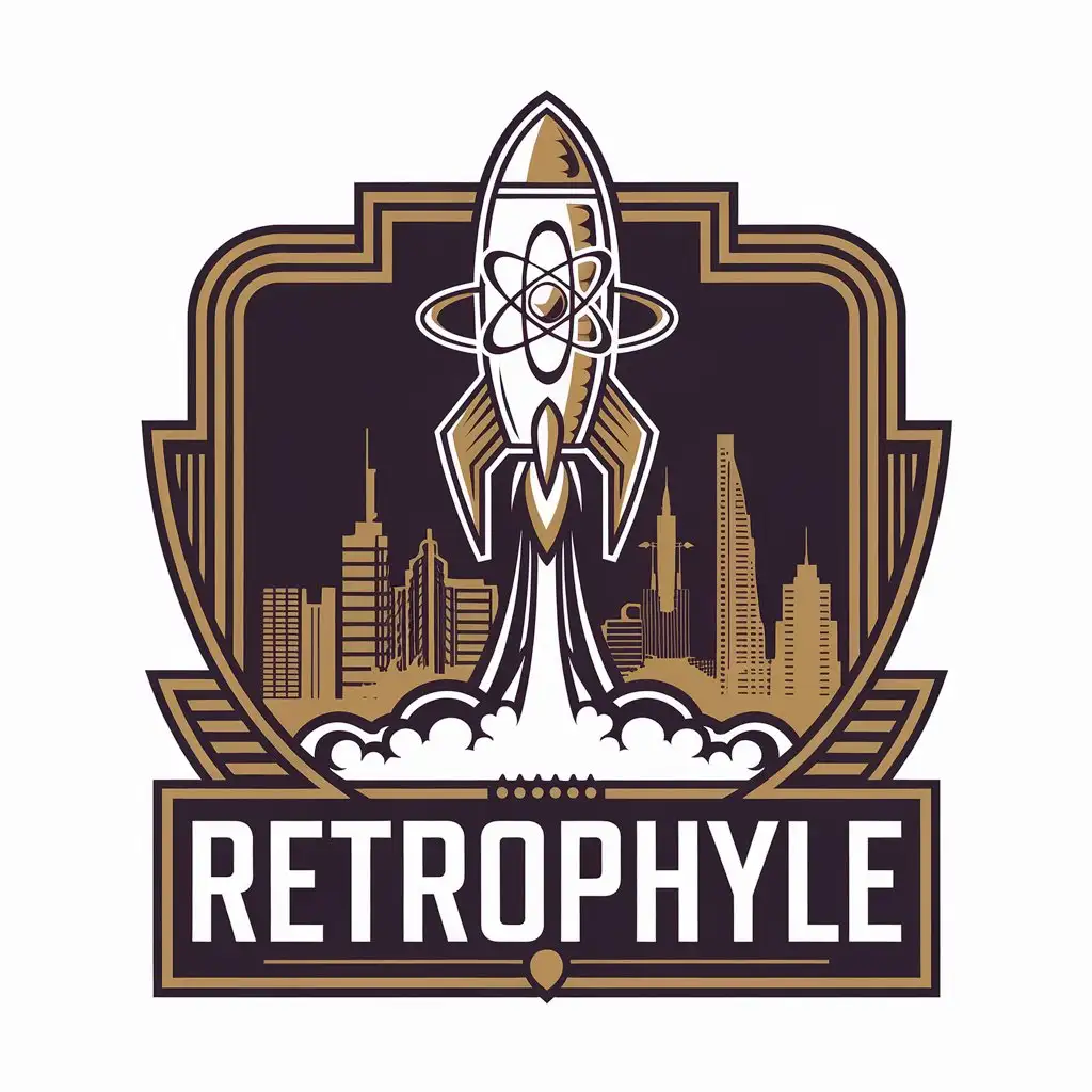 LOGO Design for Retrophyle Rocket Art Deco Streamlined Atomic Skyline Theme