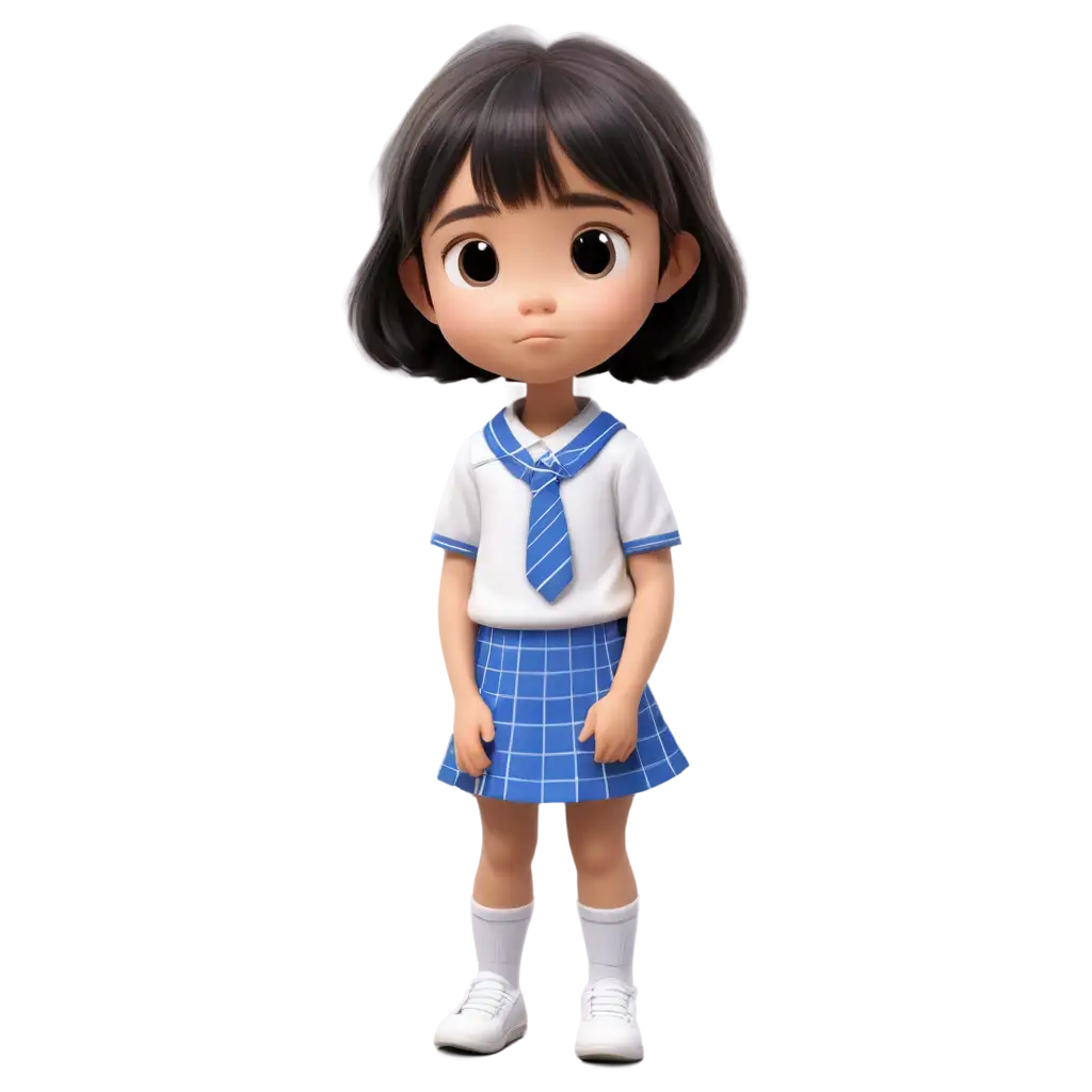 Sad-Crying-5YearOld-Chinese-Child-in-Blue-and-White-Checkered-School-Uniform-PNG-Image-for-Emotional-Impact