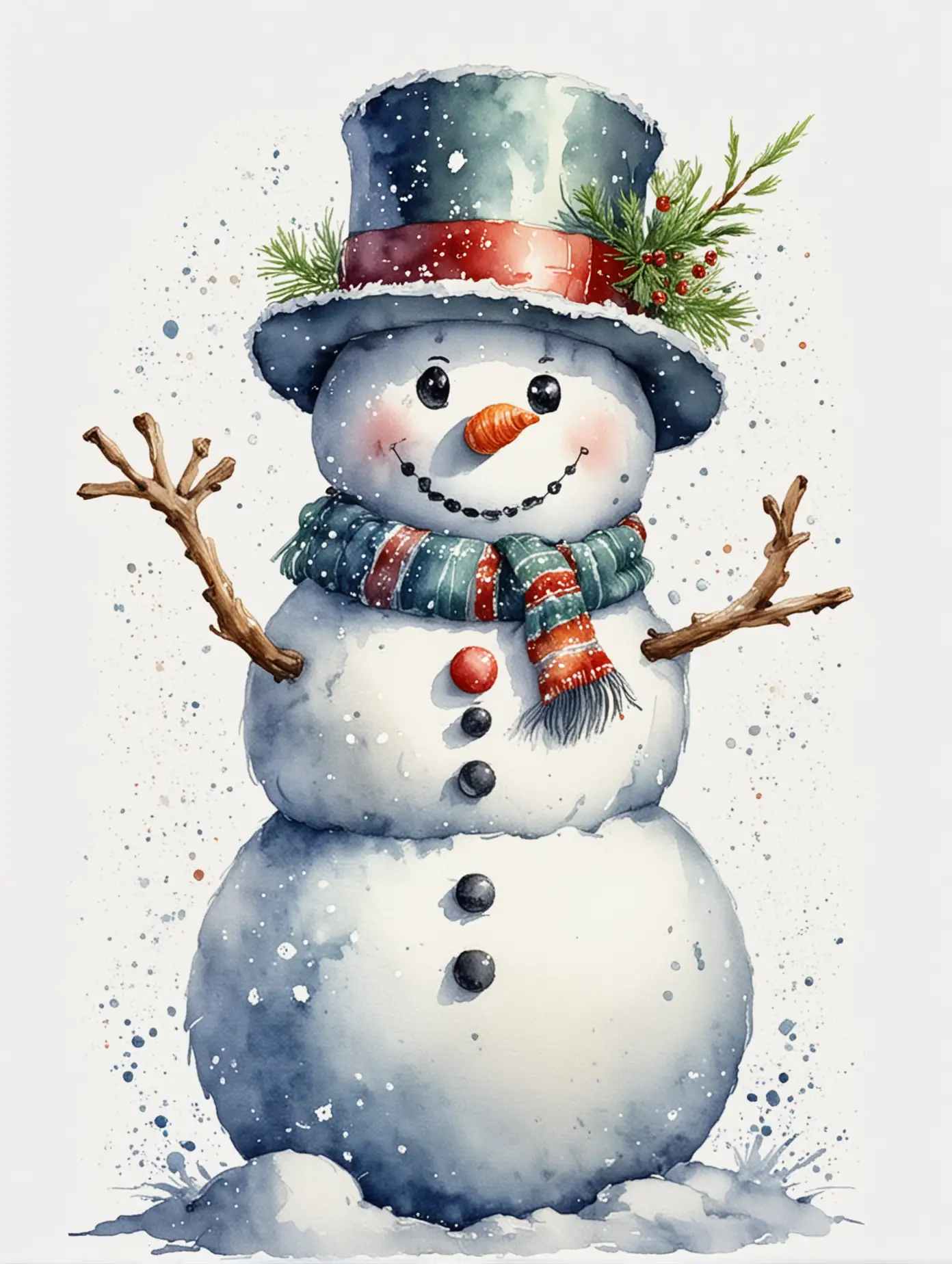 Snowman-on-White-Background-Watercolor-Art-for-New-Year-Celebration