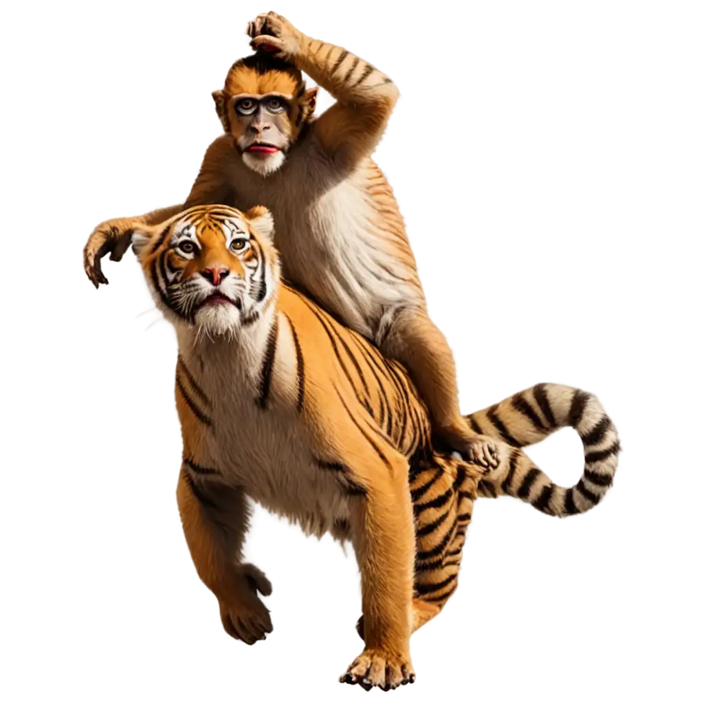 Monkey-Carrying-Tiger-Over-Head-PNG-Image-HighQuality-Digital-Illustration