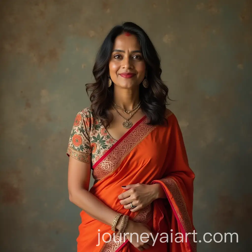 Full-Body-Portrait-of-a-MiddleAged-Indian-Woman-in-Traditional-Attire