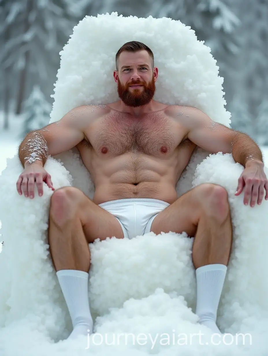 Handsome-Ginger-Bearded-Man-Relaxing-on-Snow-Throne-with-Subordinates