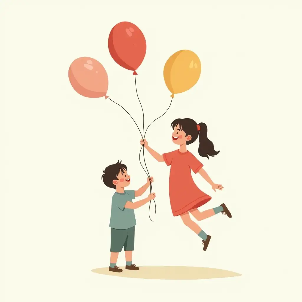 happy children holding balloons  clip art illustration