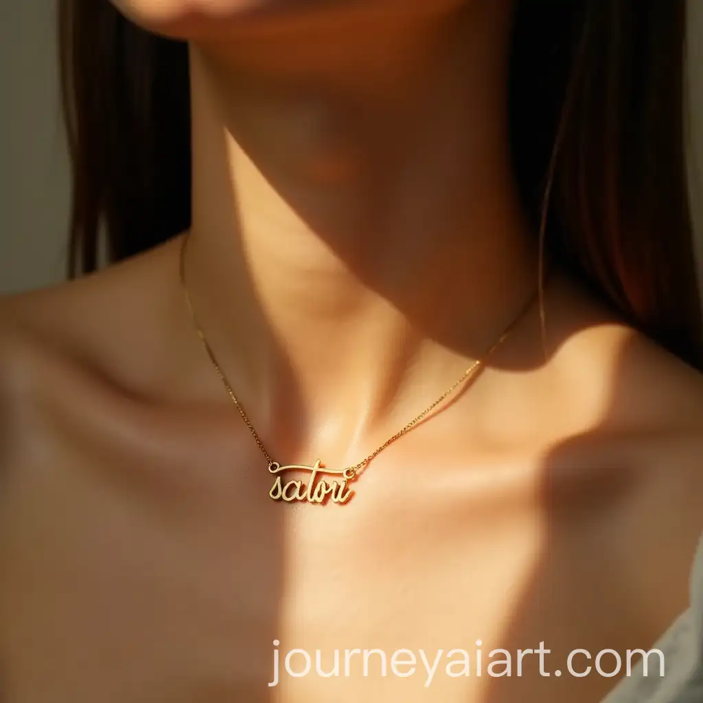 Closeup-of-Delicate-Gold-Satori-Necklace-on-Womans-Collarbone