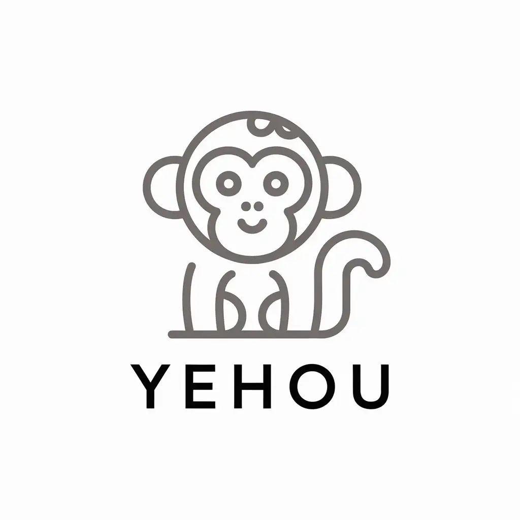 a vector logo design,with the text "yehou", main symbol:Monkey element line design simple and cute,Minimalistic,clear background