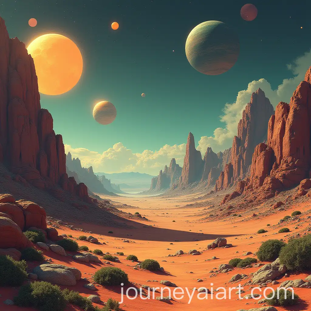 Retro-Futuristic-SciFi-Landscape-with-Vibrant-Colors-and-Dynamic-Atmosphere