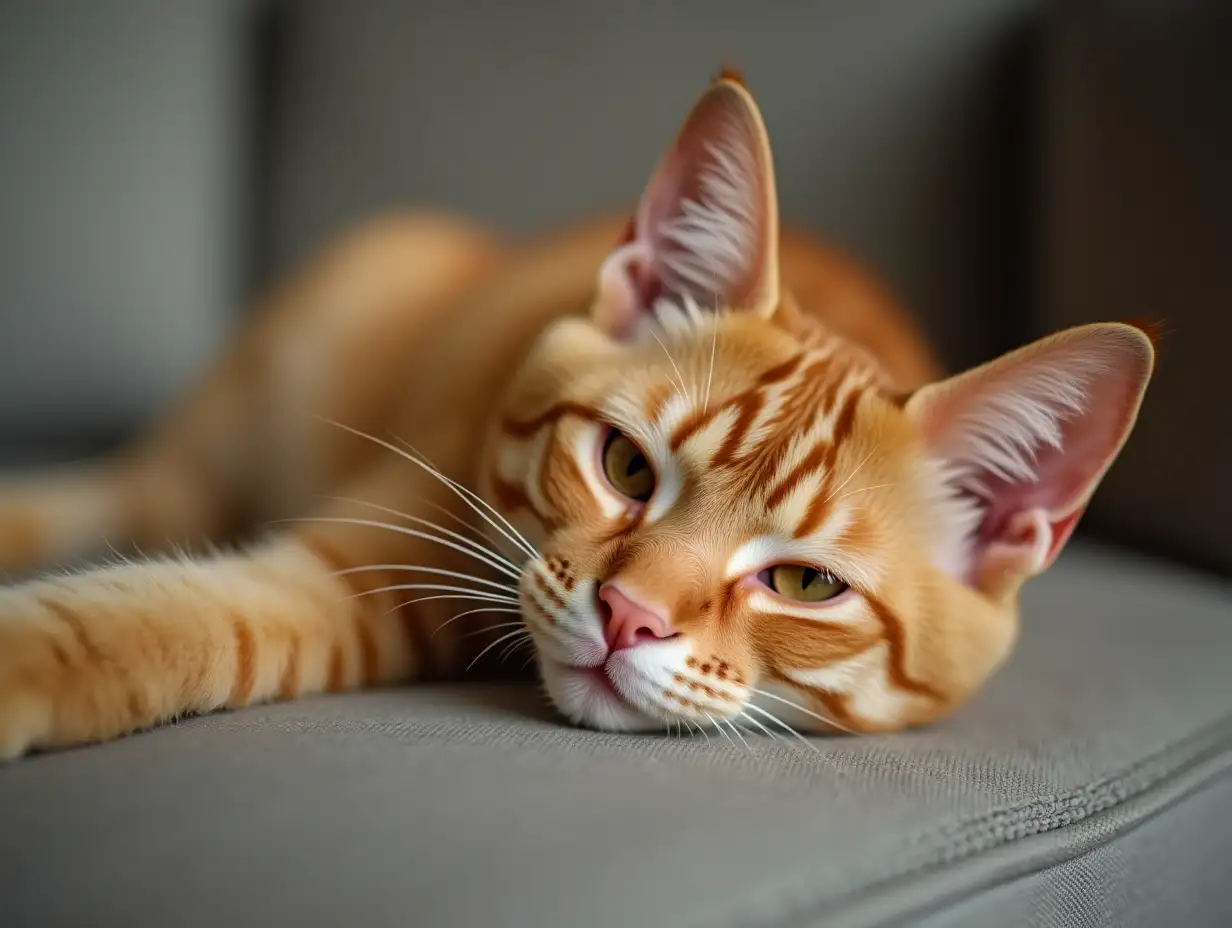 Cozy-and-Funny-Red-Cat-Lying-on-Sofa-at-Home