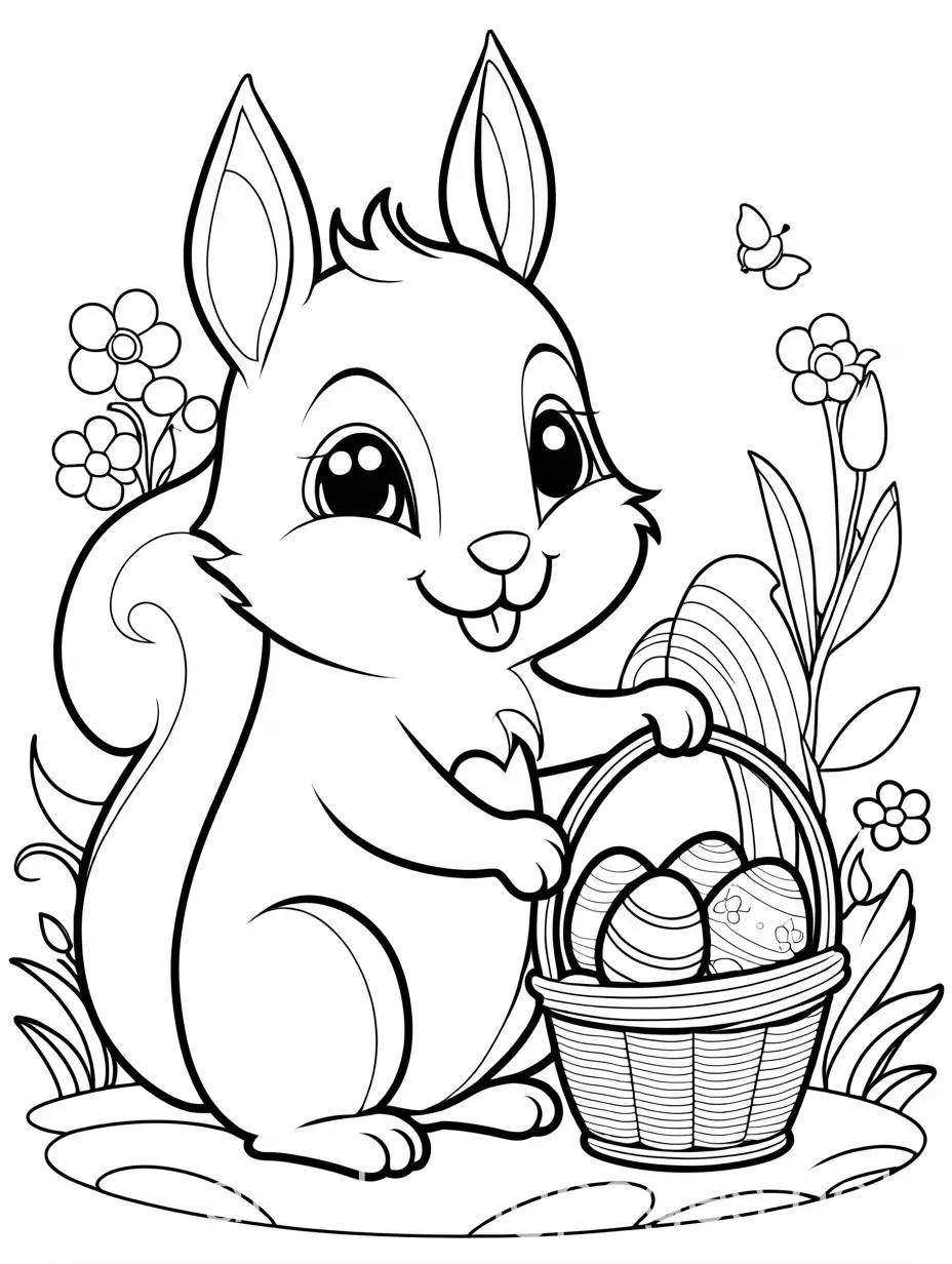 Easter-Squirrel-with-Basket-Adorable-Cartoon-Coloring-Page