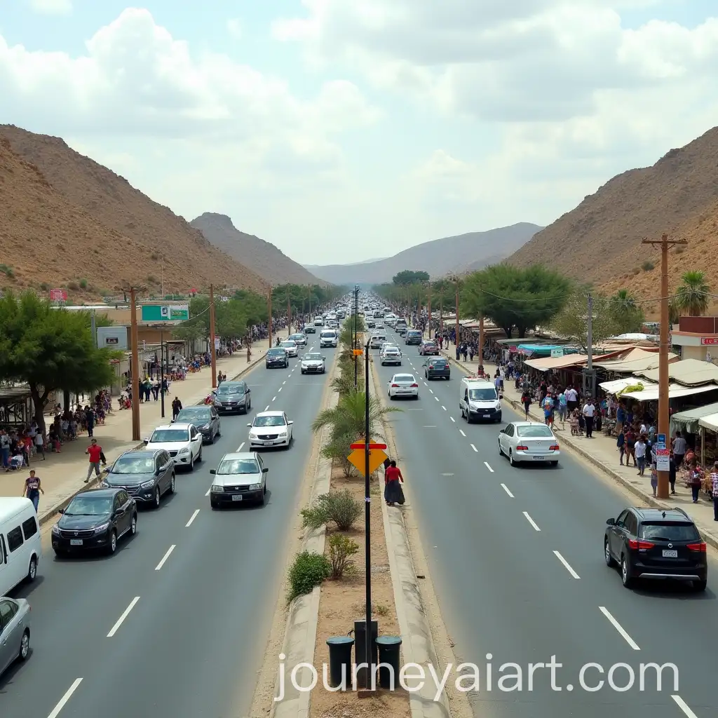 Busy-TwoWay-Street-with-Market-and-Pedestrians-Crossing