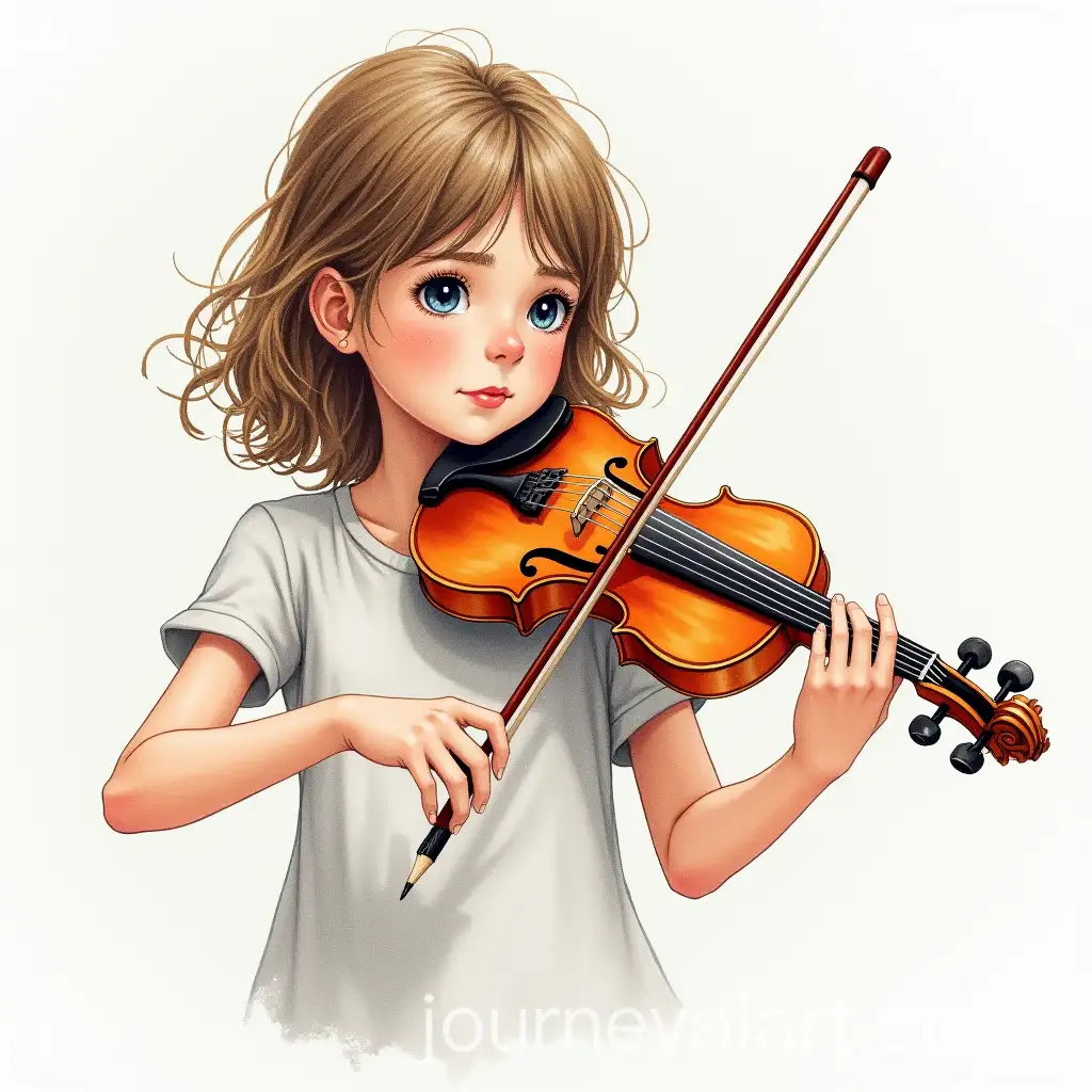 Girl-Playing-Violin-in-Pencil-and-Watercolor-Artwork