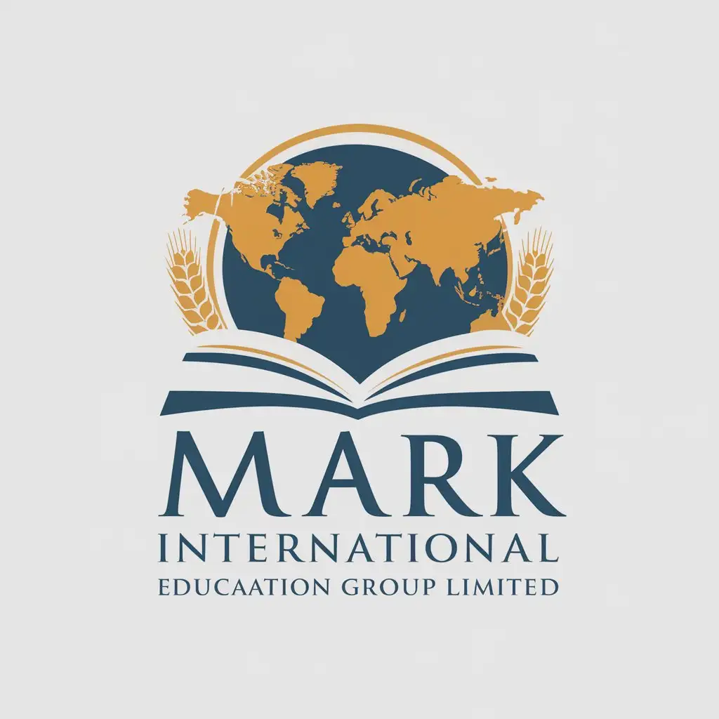 a vector logo design,with the text "Mark International Education Group Limited", main symbol:map, wheat, books,Moderate,be used in Education industry,clear background