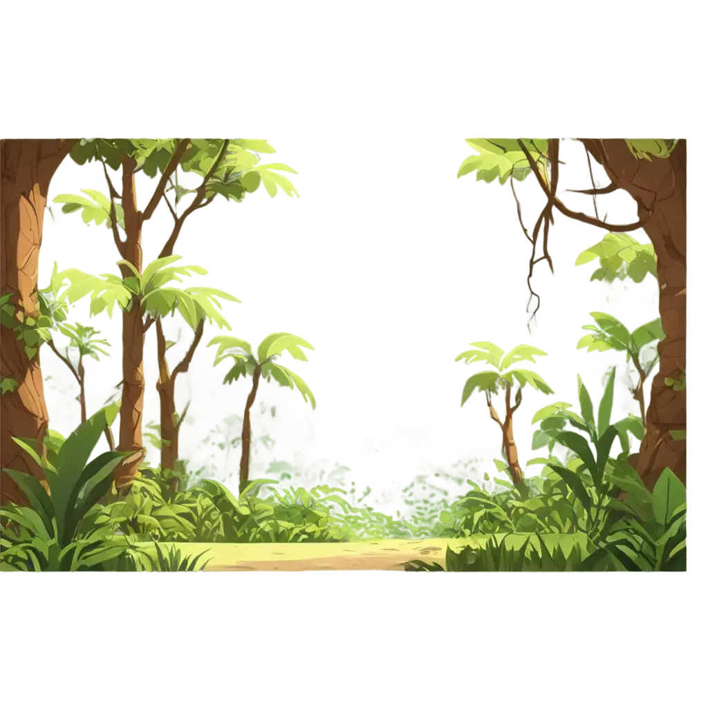 A cartoon style 2d animated jungle 