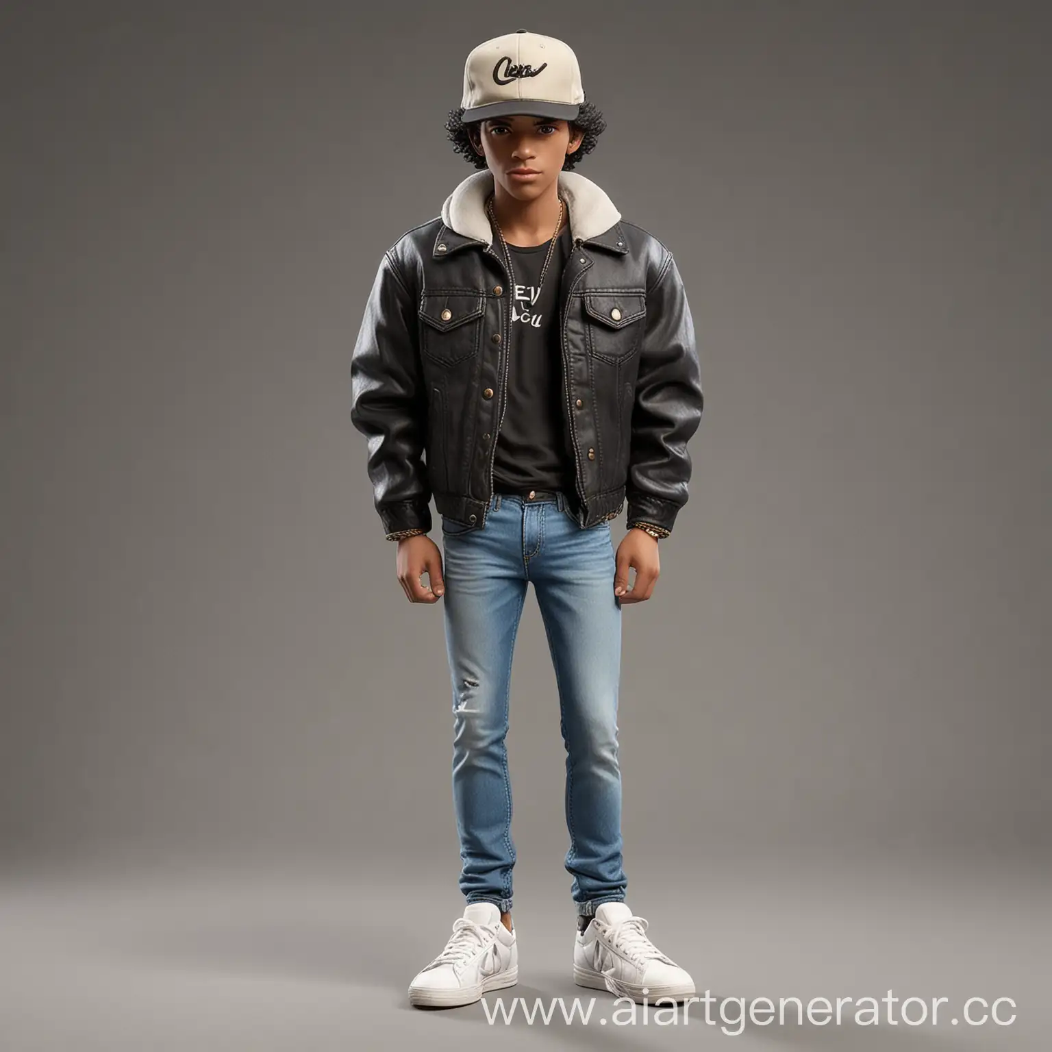 Character-with-Hair-Transitioning-from-White-to-Black-Wearing-Jacket-Jeans-Sneakers-and-Hat