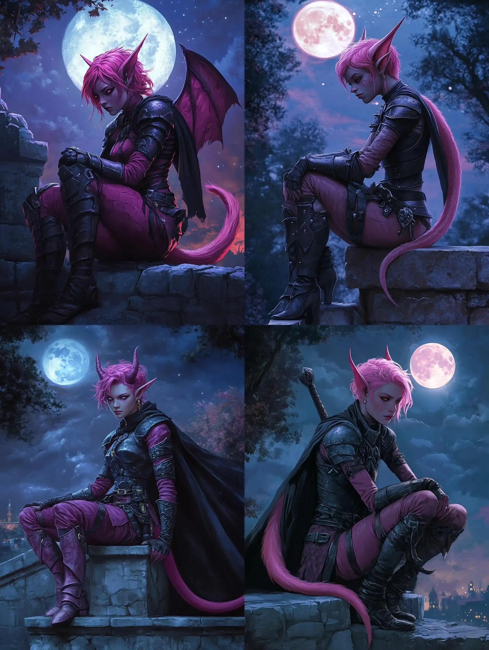 Pink-Tiefling-Kneeling-Under-Moonlit-Night-Sky