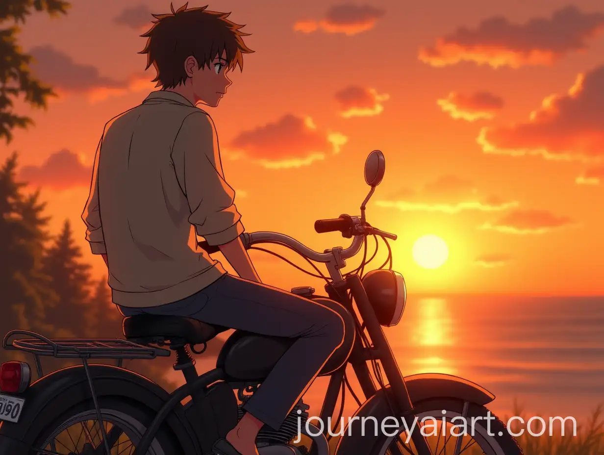 Young-Man-on-Vintage-Bike-Enjoying-Sunset-Anime-Scene