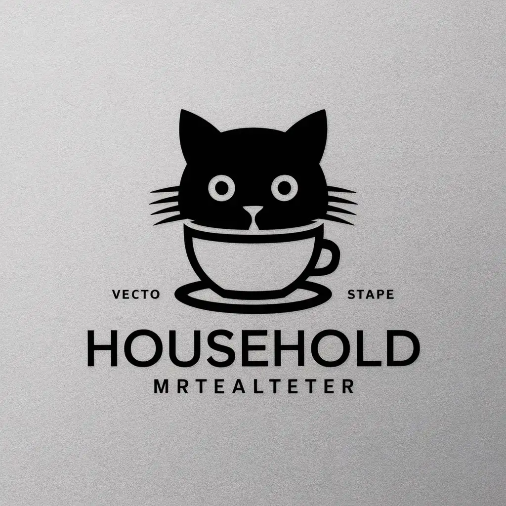 a vector logo design,with the text "Household", main symbol:Black cat with a cup of tea,Moderate,clear background