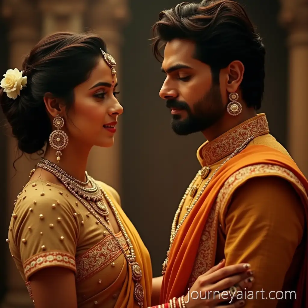 Bride-and-Groom-Portrait-Deepa-Balu-as-Rina-and-Charukesh-as-Arjun-in-Traditional-Wedding-Attire