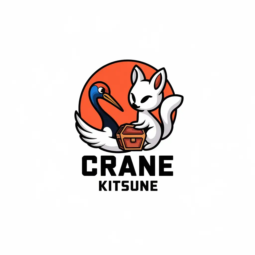 LOGO Design for Crane Kitsune Japanese Crane and Kitsune Fox in Anime Style with Gacha Machine Theme