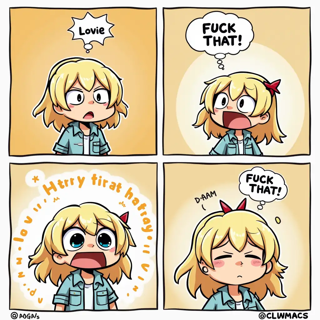 Create a comic strip featuring a character expressing strong frustration or annoyance, using the phrase 'FUCK THAT!' in a speech bubble, while maintaining a clear and legible font and artistic style.
