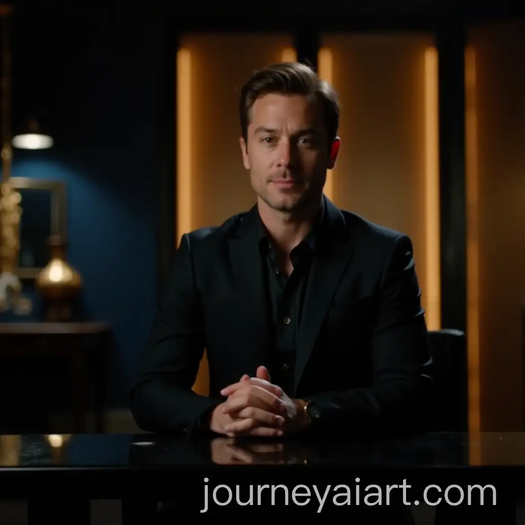 Cinematic-CloseUpAI-Art-Prompt-Expansion-of-a-Confident-Journalist-in-Elegant-Suit-Behind-Desk
