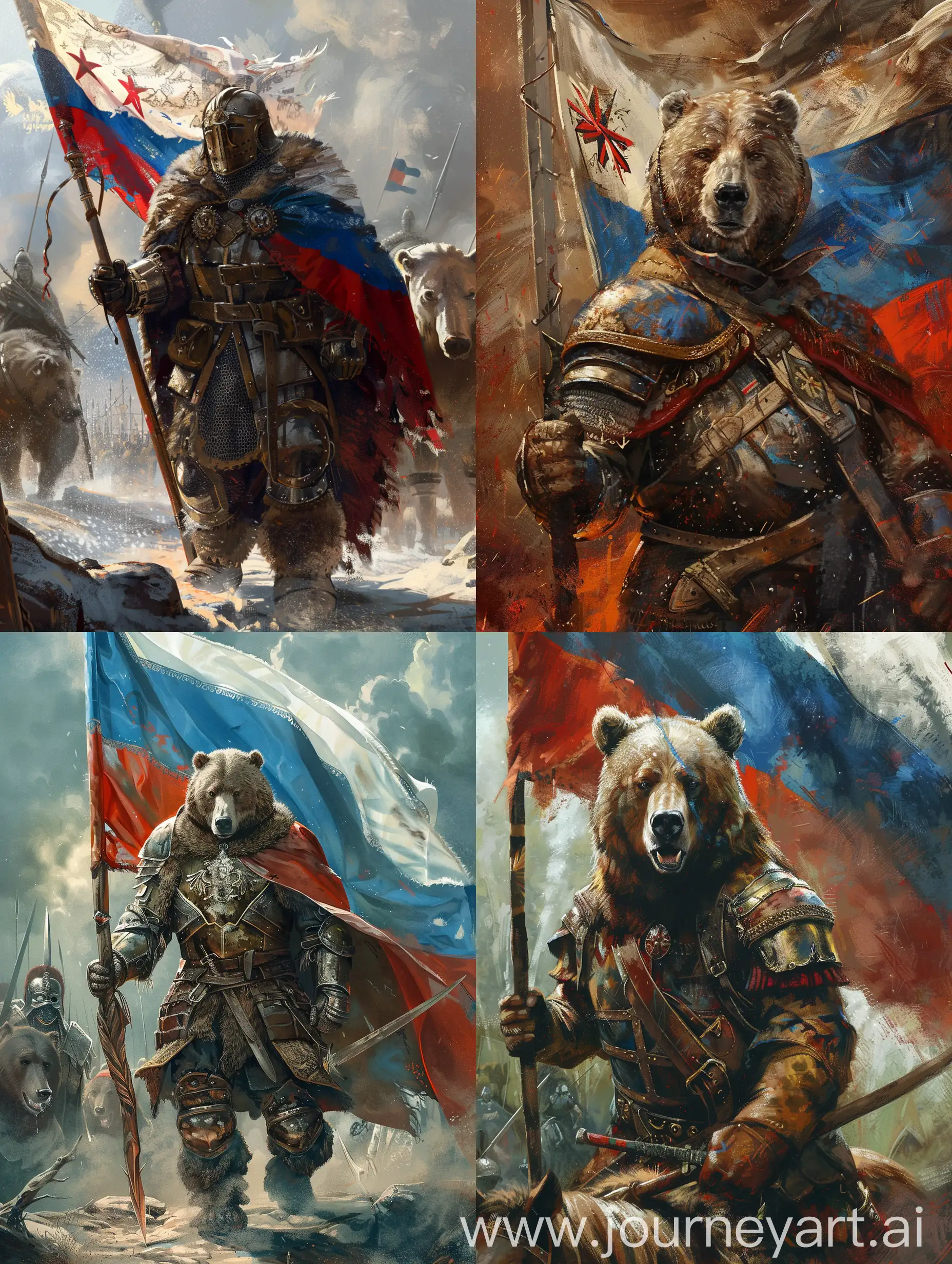 Russian-Warrior-Victory-with-Flag-and-Bear