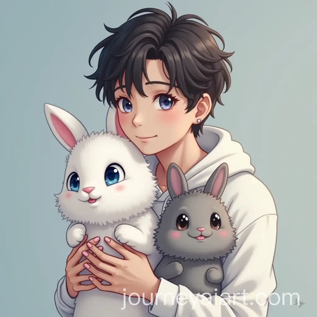 Jungkook-BTS-Holding-White-Lionhead-and-Grey-Minilop-Rabbits