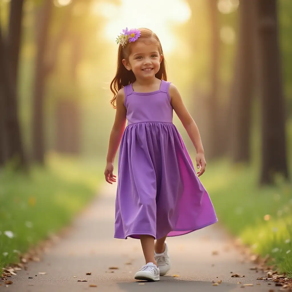 Confident-8YearOld-Girl-Marching-in-a-Purple-Dress