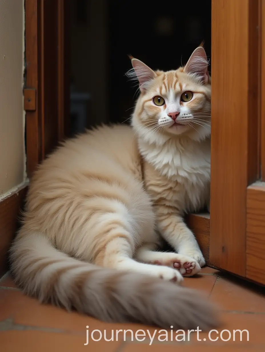 AI-Art-Prompt-ExpansionCute-and-Cuddly-Cats-Lying-by-the-Door-with-Fluffy-Tails-and-Squinty-Eyes