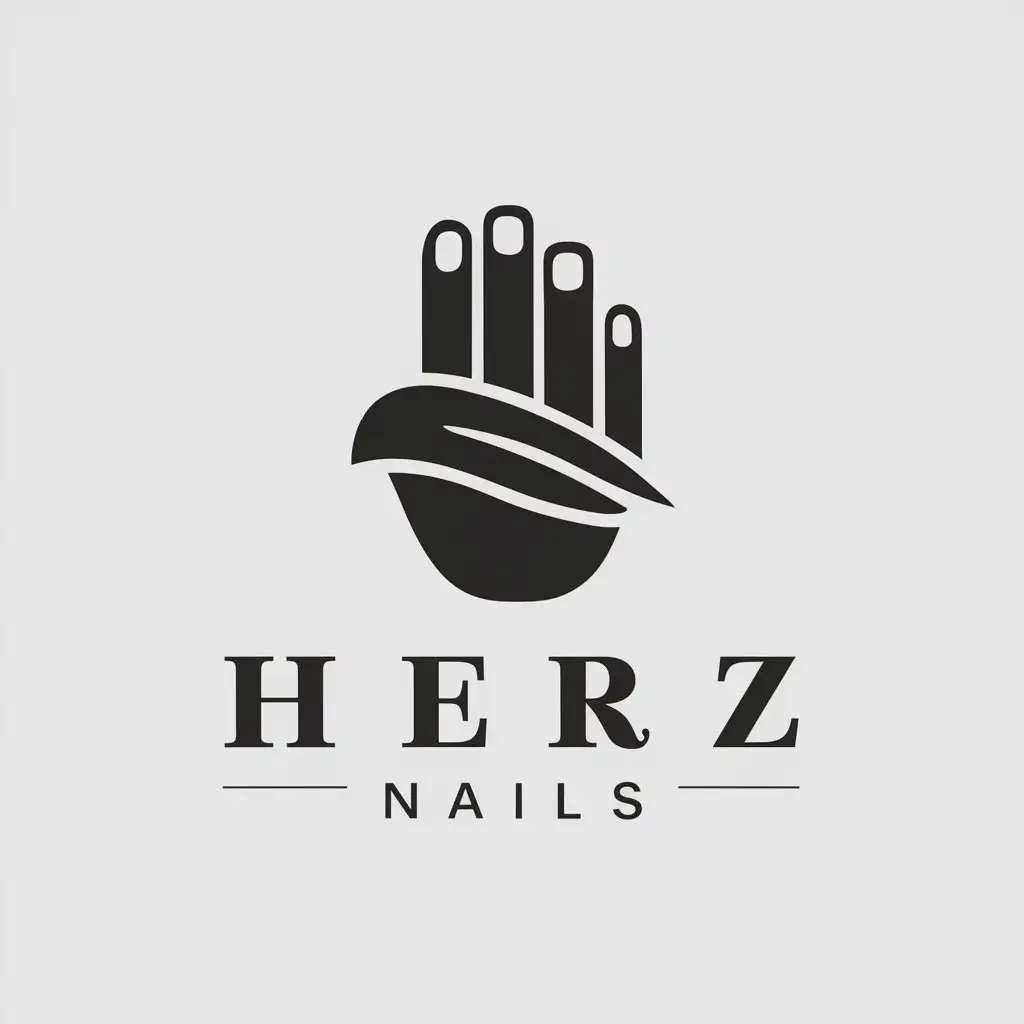 a vector logo design,with the text "HERZ NAILS", main symbol:fingers, nails, manicure,Moderate,be used in Beauty Spa industry,clear background