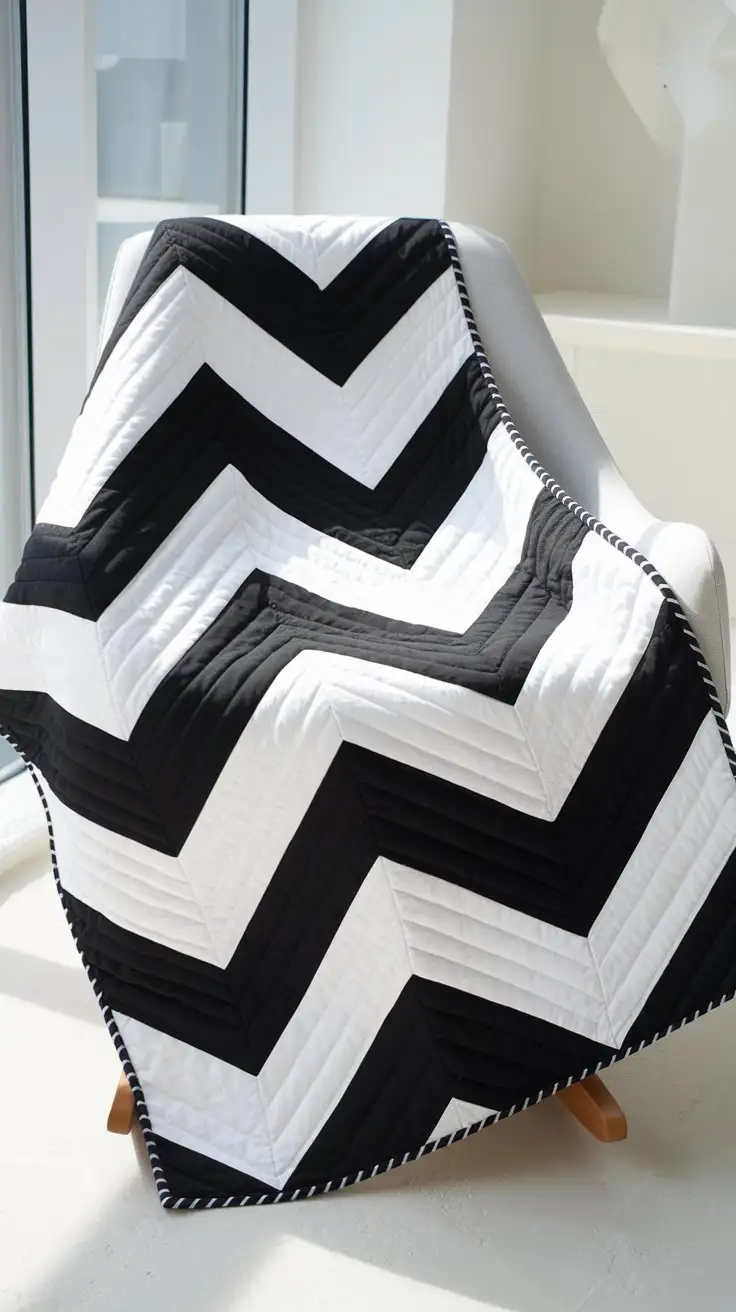 Modern-Baby-Quilt-with-Bold-Chevron-Pattern-in-Minimalist-Nursery