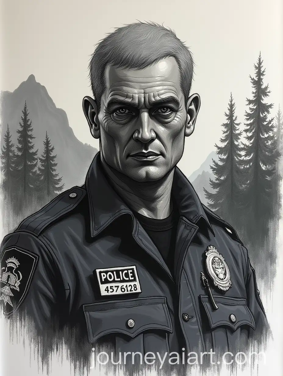 Police-Pencil-Sketch-with-Norwegian-Black-Metal-Style-Background