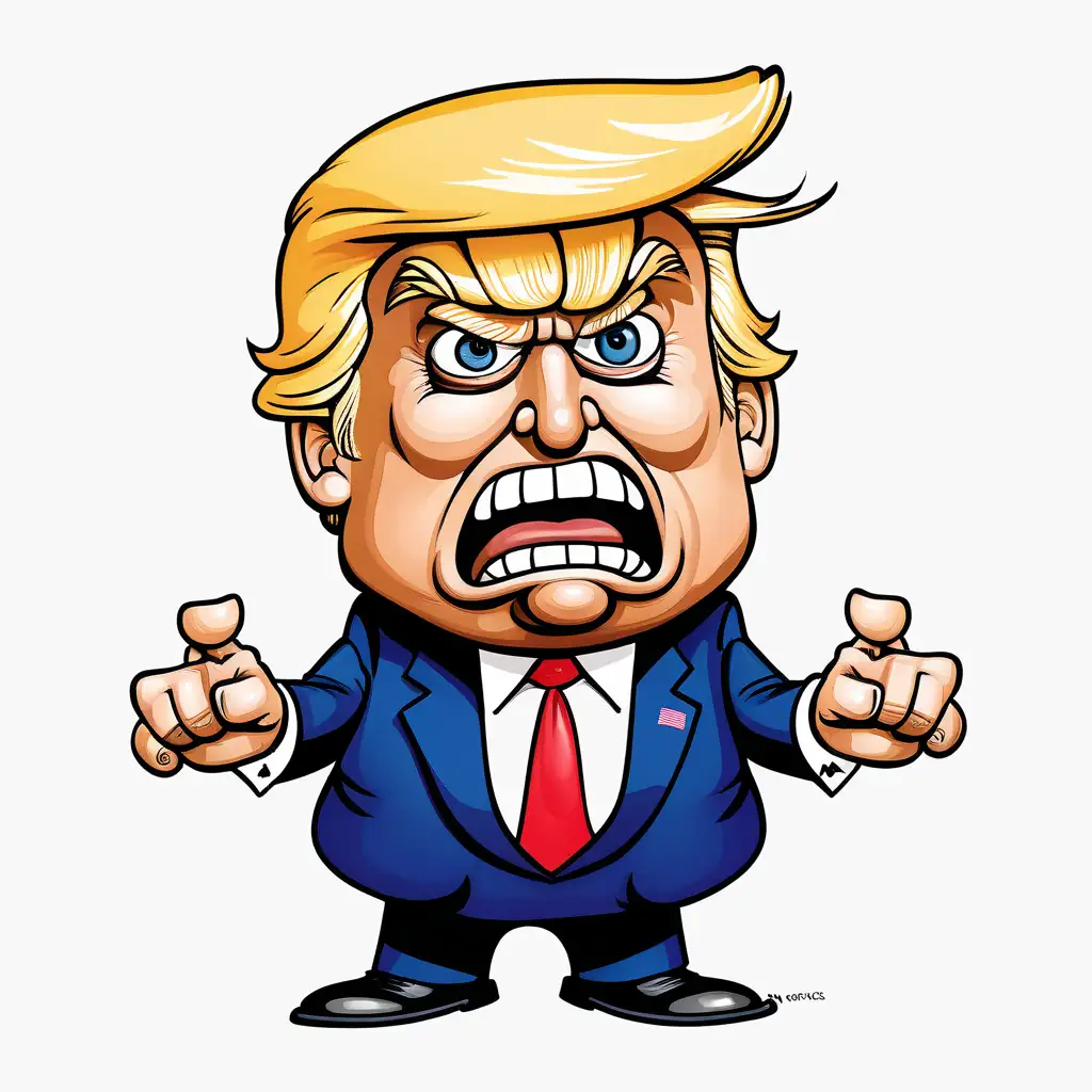 Cartoon of Crazy Donald Trump on White Background