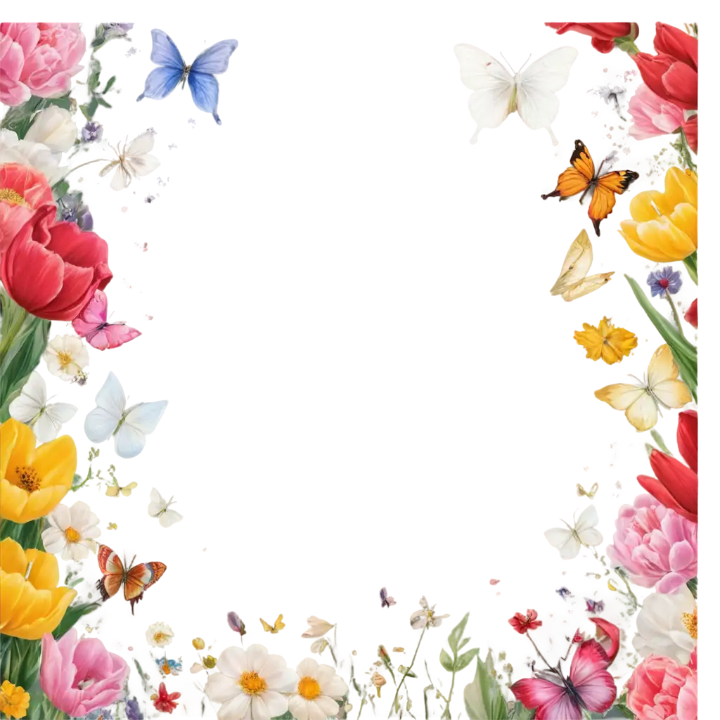 Floral-Border-PNG-with-Butterflies-Vibrant-Decorative-Frame-for-Creative-Projects