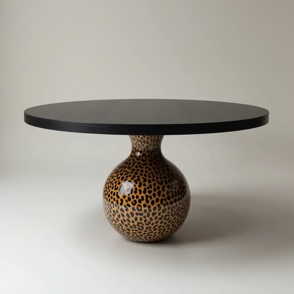 Leopard-Print-Dining-Table-with-Oval-Black-Wood-Top