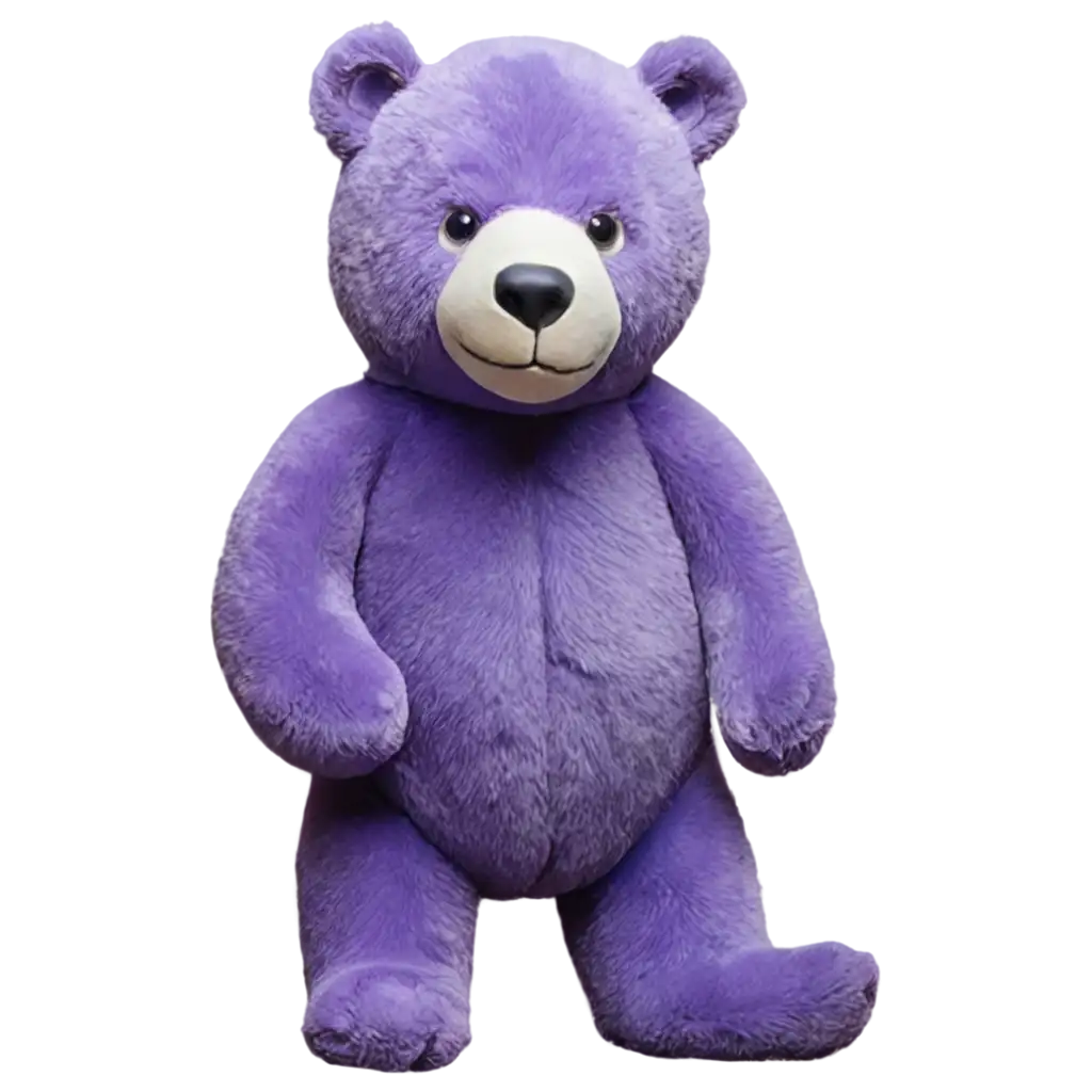 purple bear with only one aqua-blue patch on its right eye