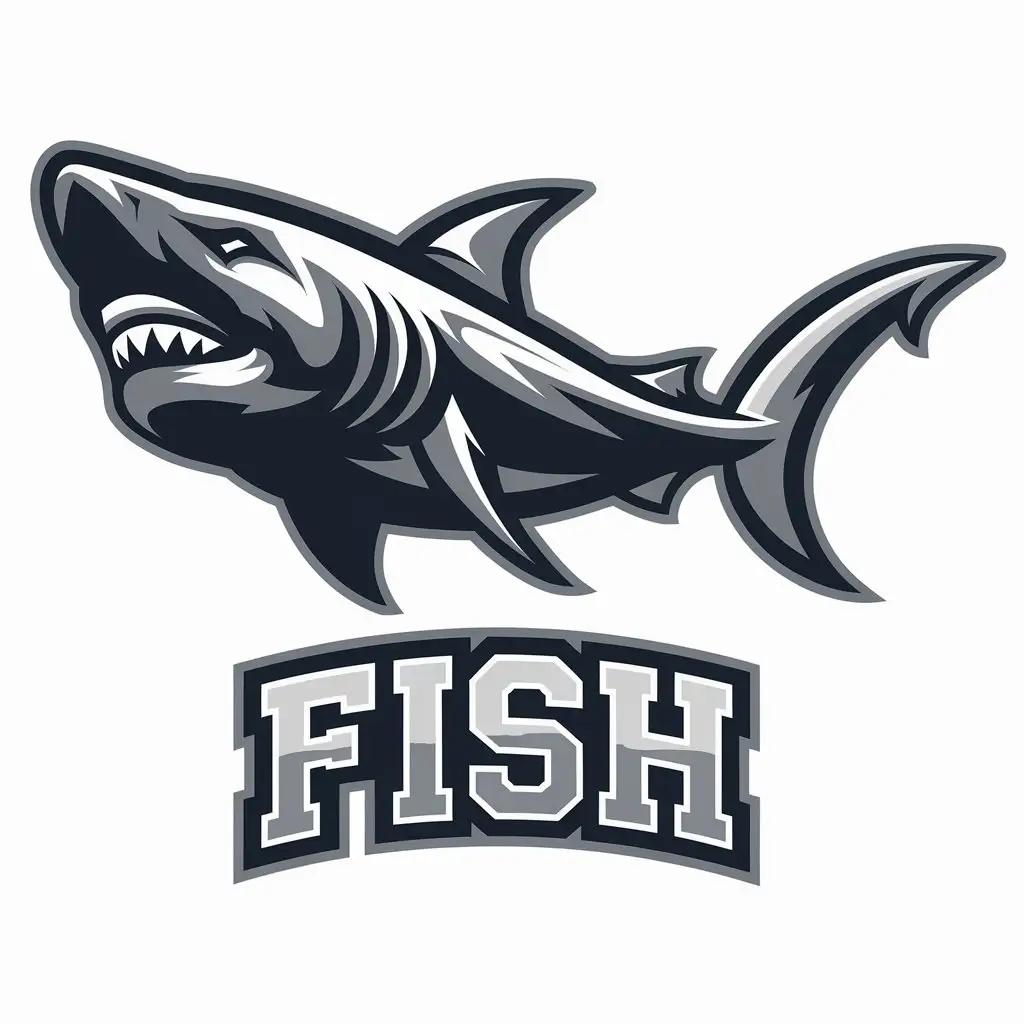 a vector logo design,with the text "Fish", main symbol:Megalodon,complex,be used in Animals Pets industry,clear background